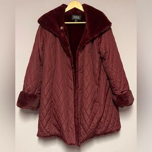 Dennis Basso QUILTED Luxury Faux FUR COAT Jacket WINTER